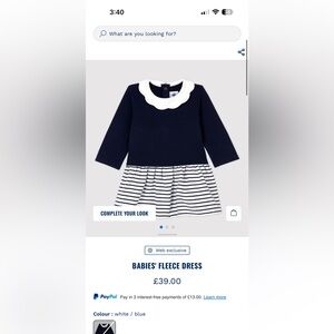 Petit Bateau 24M Navy and White Baby Fleece Dress